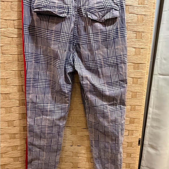 Mother Jeans 28 The Shaker Prep Fray Pant Blue Red Plaid Track Stripe Trouser - Picture 5 of 8